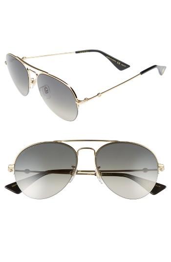 Women's Gucci 56mm Aviator Sunglasses - Gold/ Brown