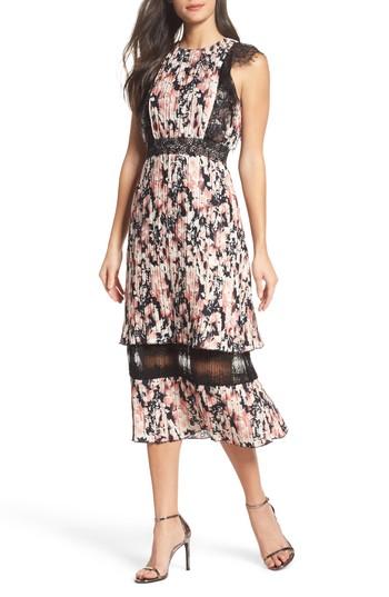 Women's Foxiedox Jasmine Lace Trim Pleated Floral Midi Dress