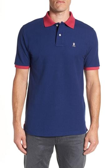 Men's Psycho Bunny Checkered Collar Pique Polo (xs) - Blue