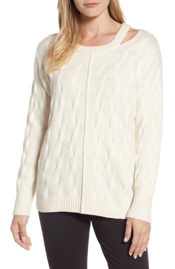 Women's Vince Camuto Keyhole Neck Cable Sweater, Size - White