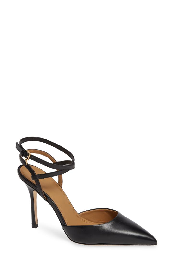 Women's Tory Burch Penelope Pointy Toe Wraparound Pump .5 M - Black