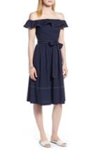 Women's 1901 Off The Shoulder Contrast Stitch Dress - Blue