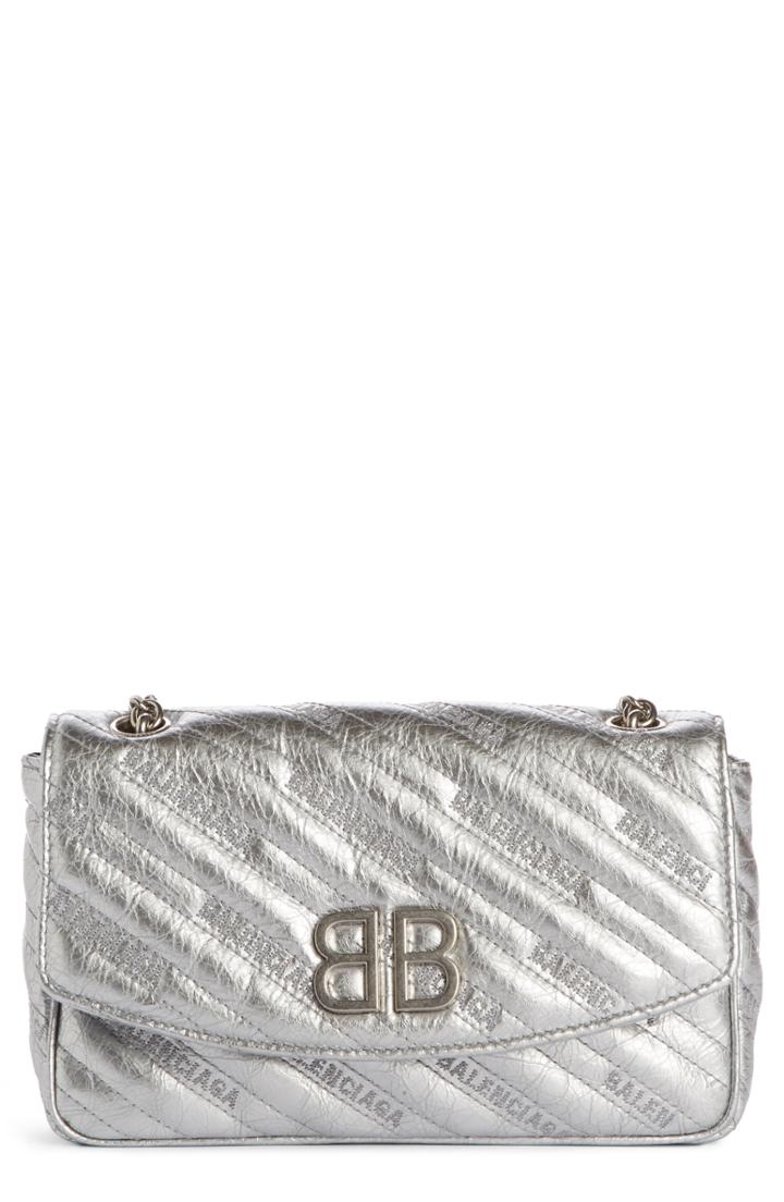 Women's Balenciaga Bb Metallic Wallet On A Chain -