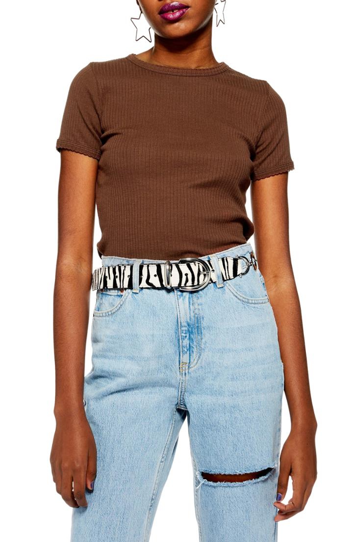 Women's Topshop Scallop Edge Tee Us (fits Like 0-2) - Brown