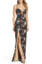 Women's La Femme Floral Embroidered Gown - Brown