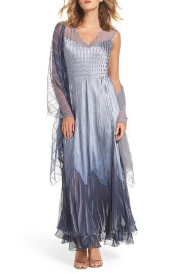 Women's Komarov Ombre Tiered A-line Maxi Dress With Shawl