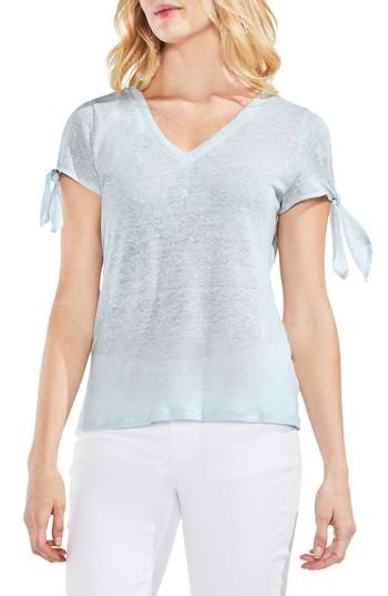 Women's Vince Camuto Tie Sleeve Linen Tee, Size - Blue