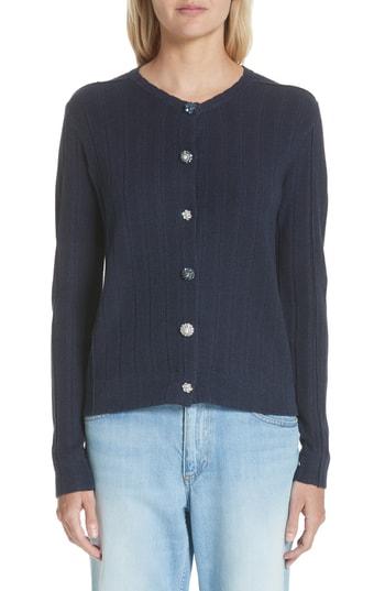 Women's Marc Jacobs Crystal Button Wool & Silk Cardigan - Blue