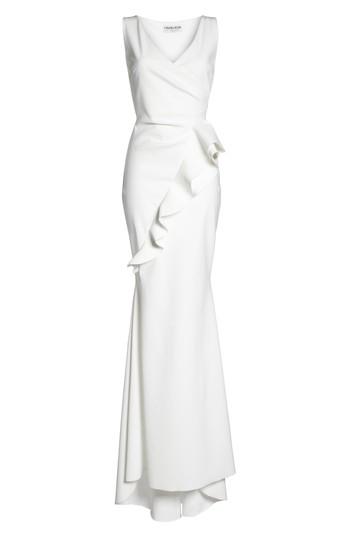 Women's Chiara Boni La Robe Keke Ruffle Front Surplice Gown