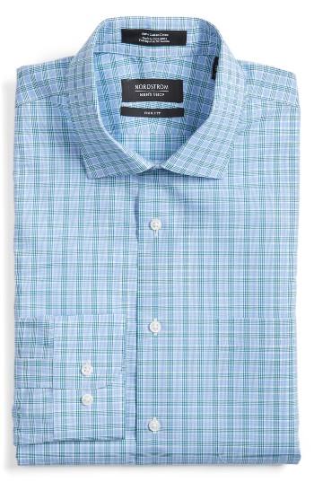 Men's Nordstrom Men's Shop Trim Fit Check Dress Shirt .5 32/33 - Blue/green