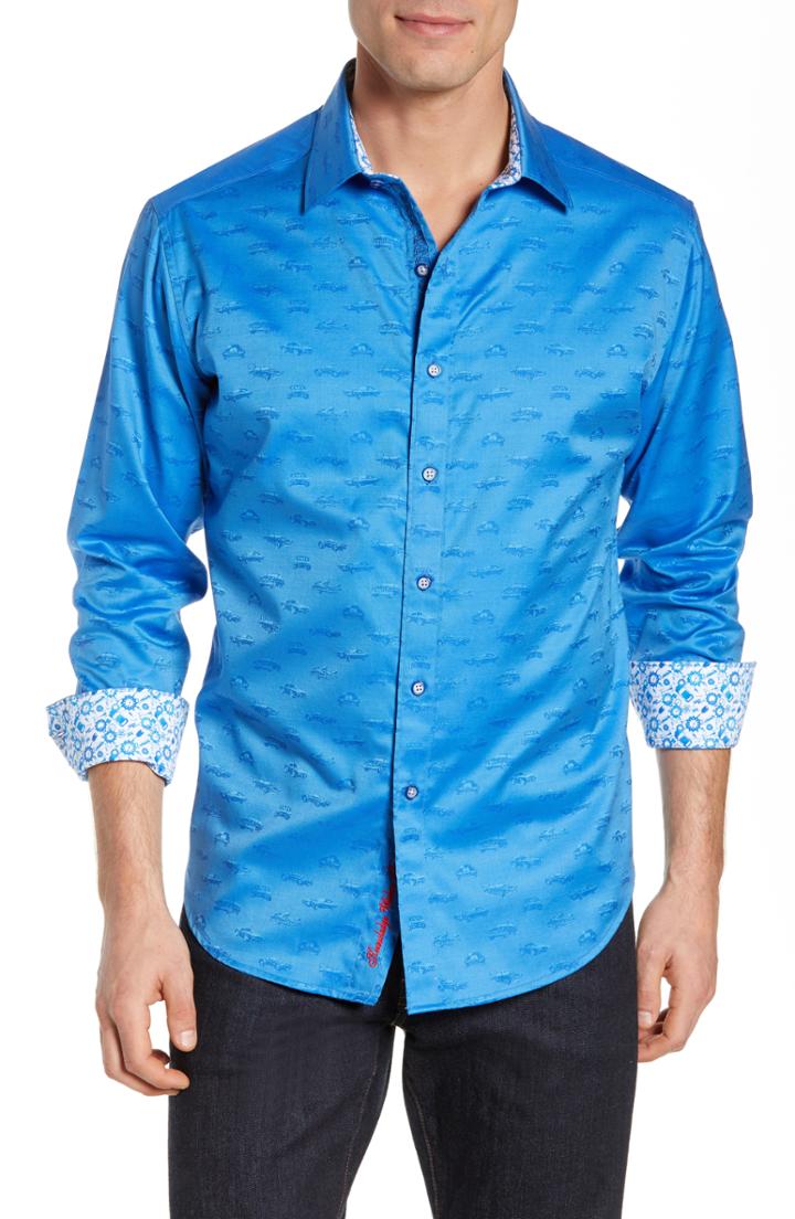 Men's Robert Graham Car Enthusiast Jacquard Sport Shirt - Blue