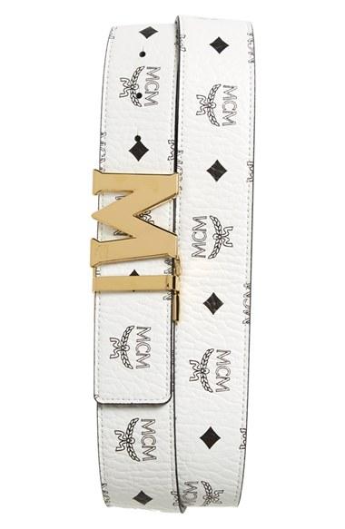 Men's Mcm Leather Belt, Size - White/ Black