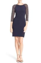 Women's Chetta B Embellished Sheer Three Quarter Sleeve Dress