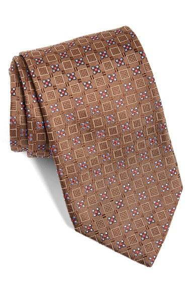 Men's David Donahue Geometric Silk Tie, Size - Brown