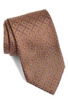 Men's David Donahue Geometric Silk Tie, Size - Brown