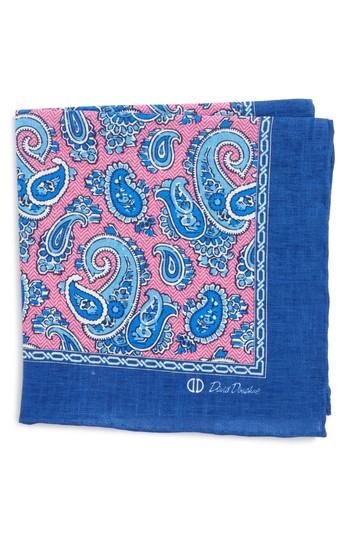 Men's David Donahue Paisley Linen Pocket Square, Size - Pink