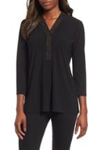 Women's Chaus Studded Crepe Knit Top - Black