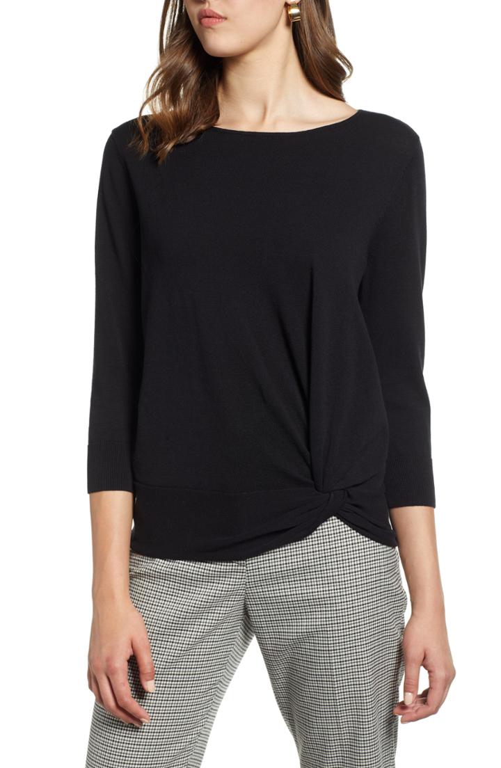 Women's Halogen Front Twist Sweater - Black