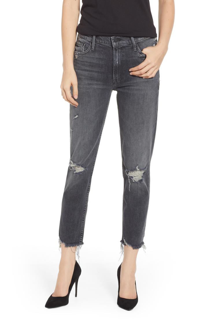 Women's Mother The Sinner Chew Ripped Crop Jeans - Black