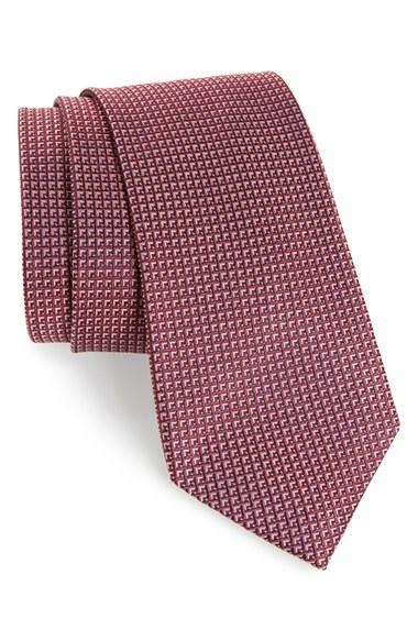 Men's Calibrate Grid Woven Silk Tie, Size - Pink