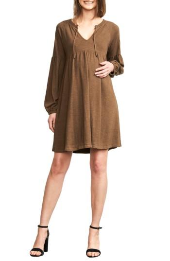 Women's Maternal America Drawstring Neck Maternity Dress - Brown