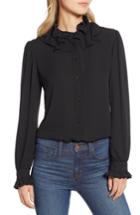 Women's Halogen Ruffle Neck Blouse - Black