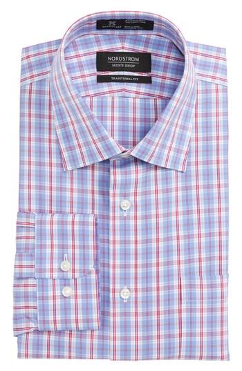 Men's Nordstrom Men's Shop Smartcare(tm) Traditional Fit Plaid Dress Shirt - 32/33 - Pink