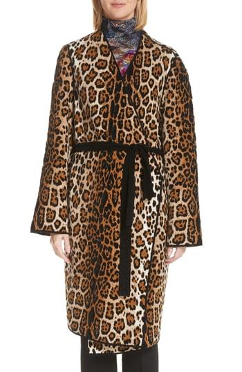 Women's Fuzzi Mixed Leopard Wrap Coat - Brown
