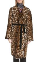 Women's Fuzzi Mixed Leopard Wrap Coat - Brown