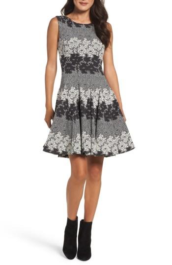 Petite Women's Eliza J Jacquard Fit & Flare Dress P - Grey