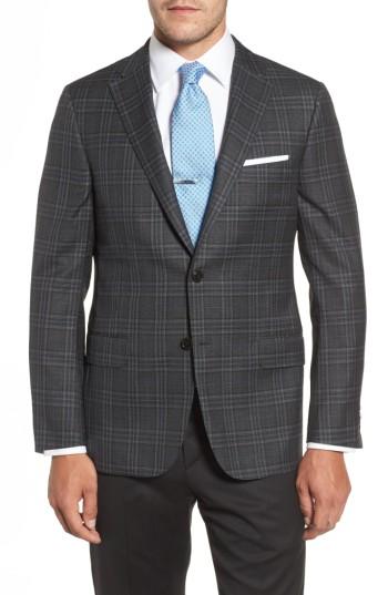 Men's Hickey Freeman Beacon Classic B Fit Plaid Wool Sport Coat L - Grey