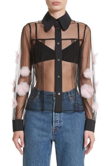 Women's Tu Es Mon Tresor Tulle Flower Mesh Blouse Us / 38 Fr - Black