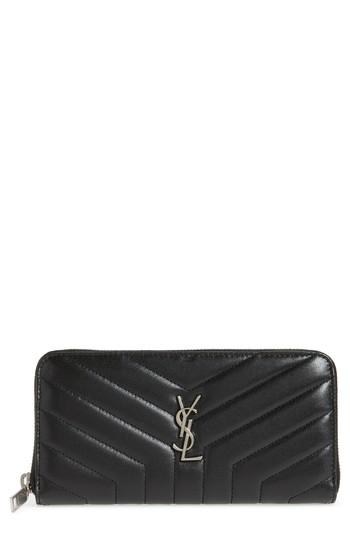 Women's Saint Laurent Loulou Matelasse Leather Zip-around Wallet - Grey