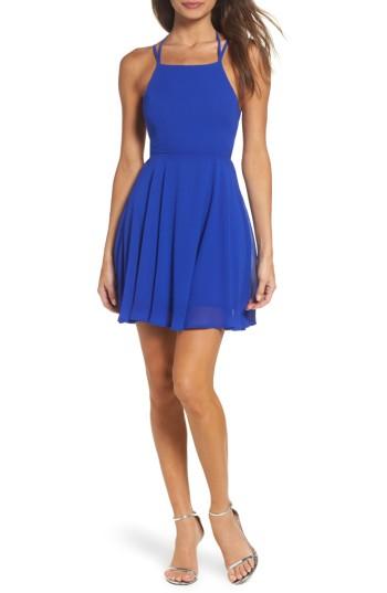 Women's Lulus Good Deeds Lace-up Skater Dress - Blue
