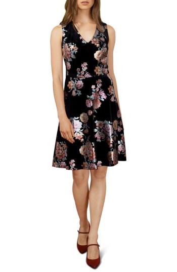 Women's Eci Metallic Floral Velvet A-line Dress