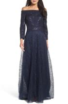 Women's Tadashi Shoji Sequin Embroidered Tulle Off The Shoulder Gown