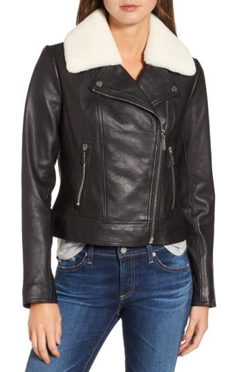 Women's Michael Michael Kors Genuine Shearling Moto Jacket - Black
