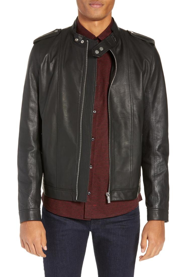 Men's Hugo Lector Slim Leather Jacket - Black