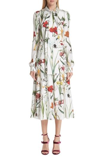 Women's Oscar De La Renta Harvest Floral Silk Twill Dress - White