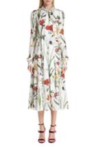 Women's Oscar De La Renta Harvest Floral Silk Twill Dress - White