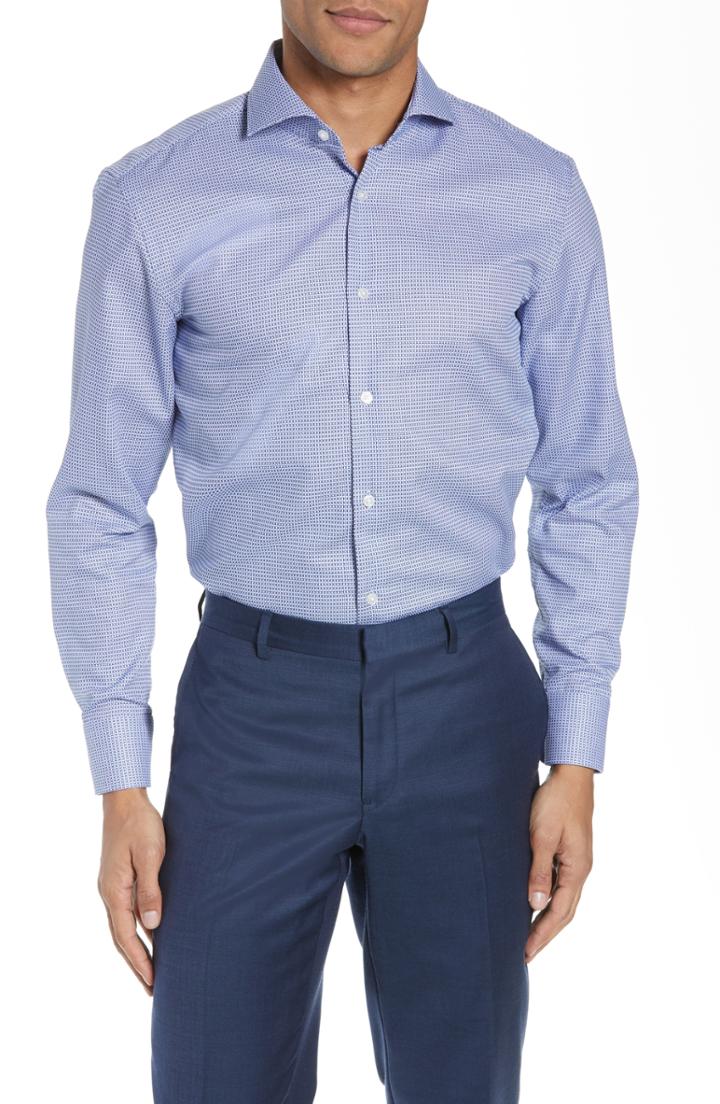 Men's Boss Mark Trim Fit Geometric Dress Shirt R - Blue