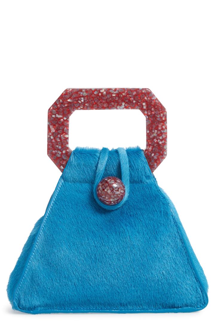 Cult Gaia Solene Genuine Calf Hair Mini Bag - Blue