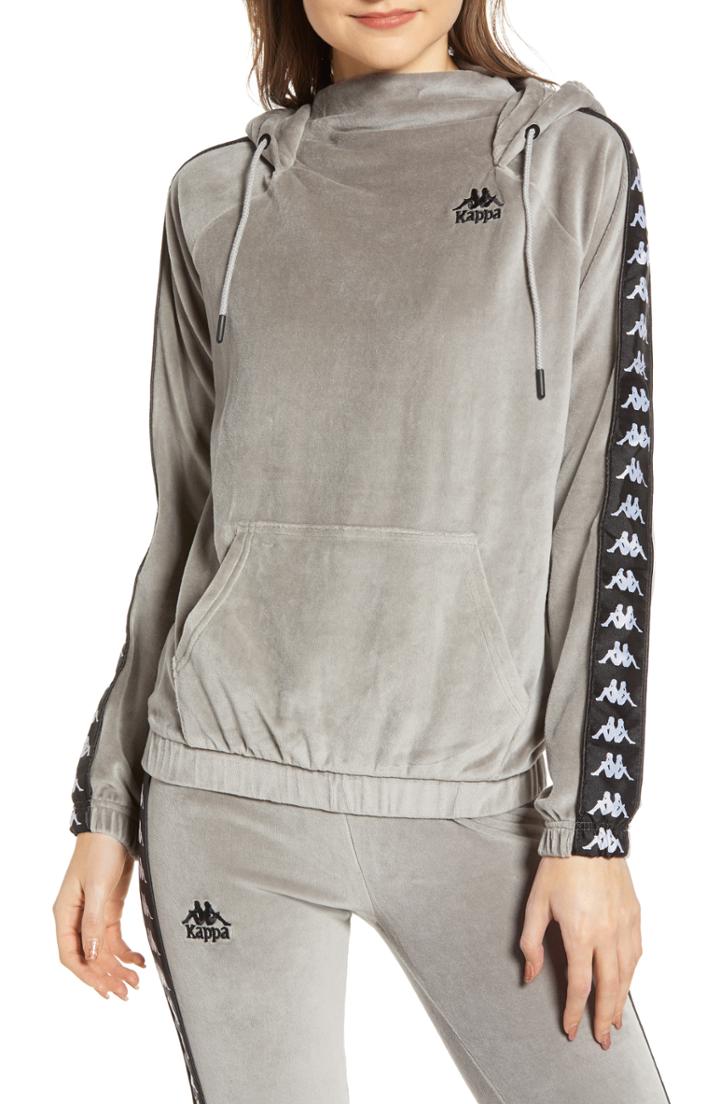 Women's Kappa Velour Hoodie - Grey