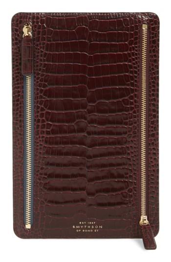 Women's Smythson Mara Leather Zip Currency Case - Burgundy