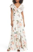 Women's Jenny Yoo Alanna Ohana Print Open Back Print Chiffon Gown - Green