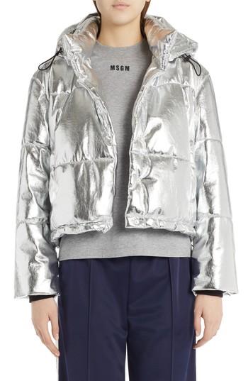 Women's Msgm Metallic Quilted Bomber Jacket Us / 42 It - Metallic
