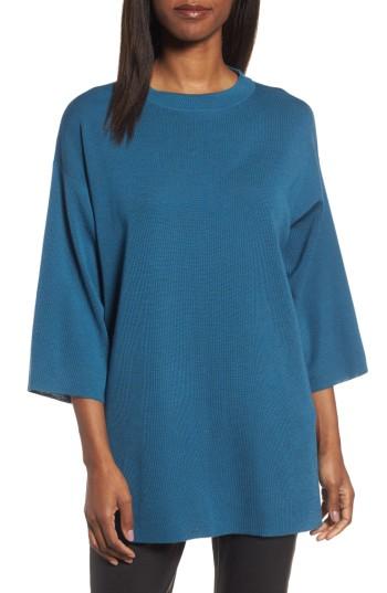 Women's Eileen Fisher Merino Wool Tunic /x-large - Blue/green