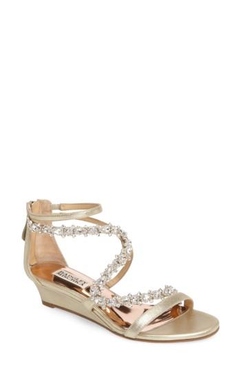 Women's Badgley Mischka Belvedere Embellished Wedge Sandal .5 M - Metallic