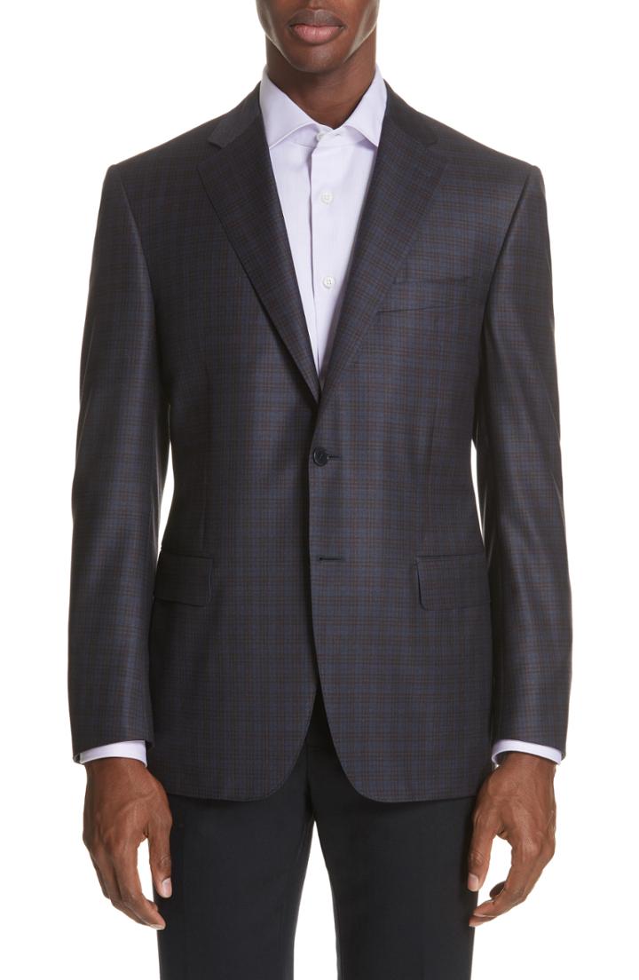 Men's Canali Classic Fit Plaid Wool Sport Coat Us / 52 Eu S - Blue