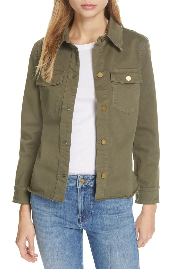 Women's Frame Raw Hem Shirt Jacket - Green